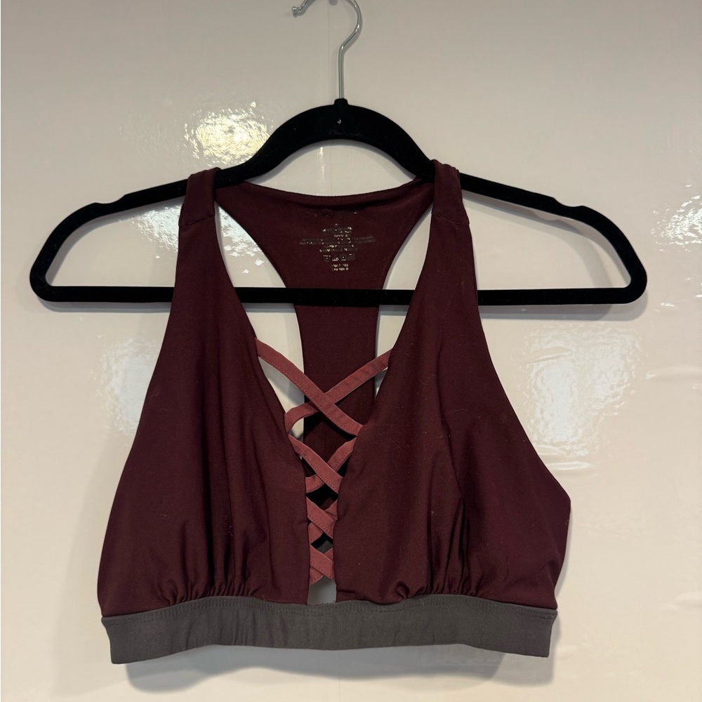 Maurices Maroon Yoga Crisscross Bralette with Gray Band